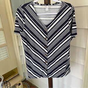 Christopher & Banks - Navy Blue & White Stripe Shirt